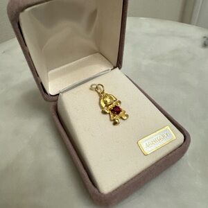 Vintage January Birthstone Girl Charm Pendant Goldtone Base Metal